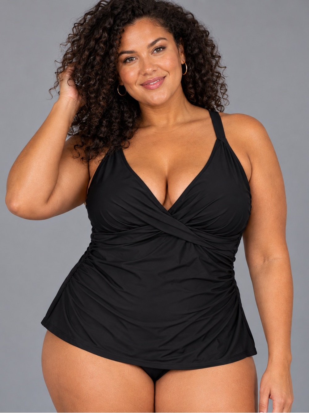 NWT Firpearl Black Underwire Tankini Top Size 16 Tummy Control